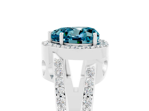 White gold Heart Cut Blue Topaz Halo Ring with Split Shank U-Prong Band and Four-Prong Setting_5