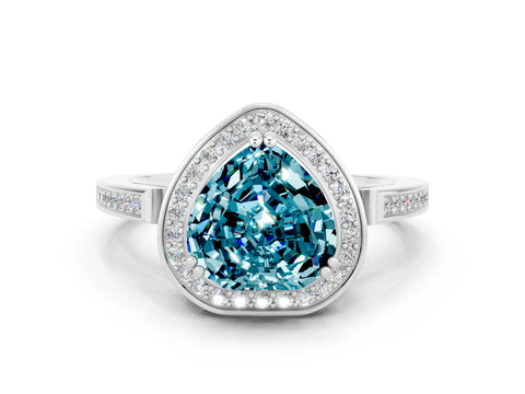 White gold Heart Cut Blue Topaz Halo Ring with Split Shank and Four-Prong Setting_12