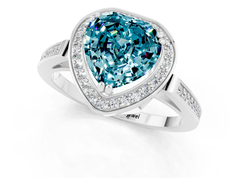 White gold Heart Cut Blue Topaz Halo Ring with Split Shank and Four-Prong Setting_13