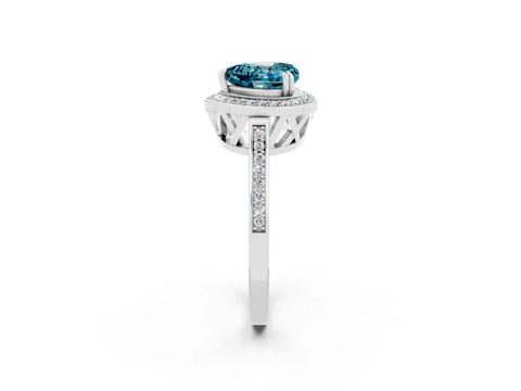 White gold Heart Cut Blue Topaz Halo Ring with Split Shank and Four-Prong Setting_14