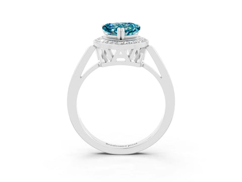 White gold Heart Cut Blue Topaz Halo Ring with Split Shank and Four-Prong Setting_15