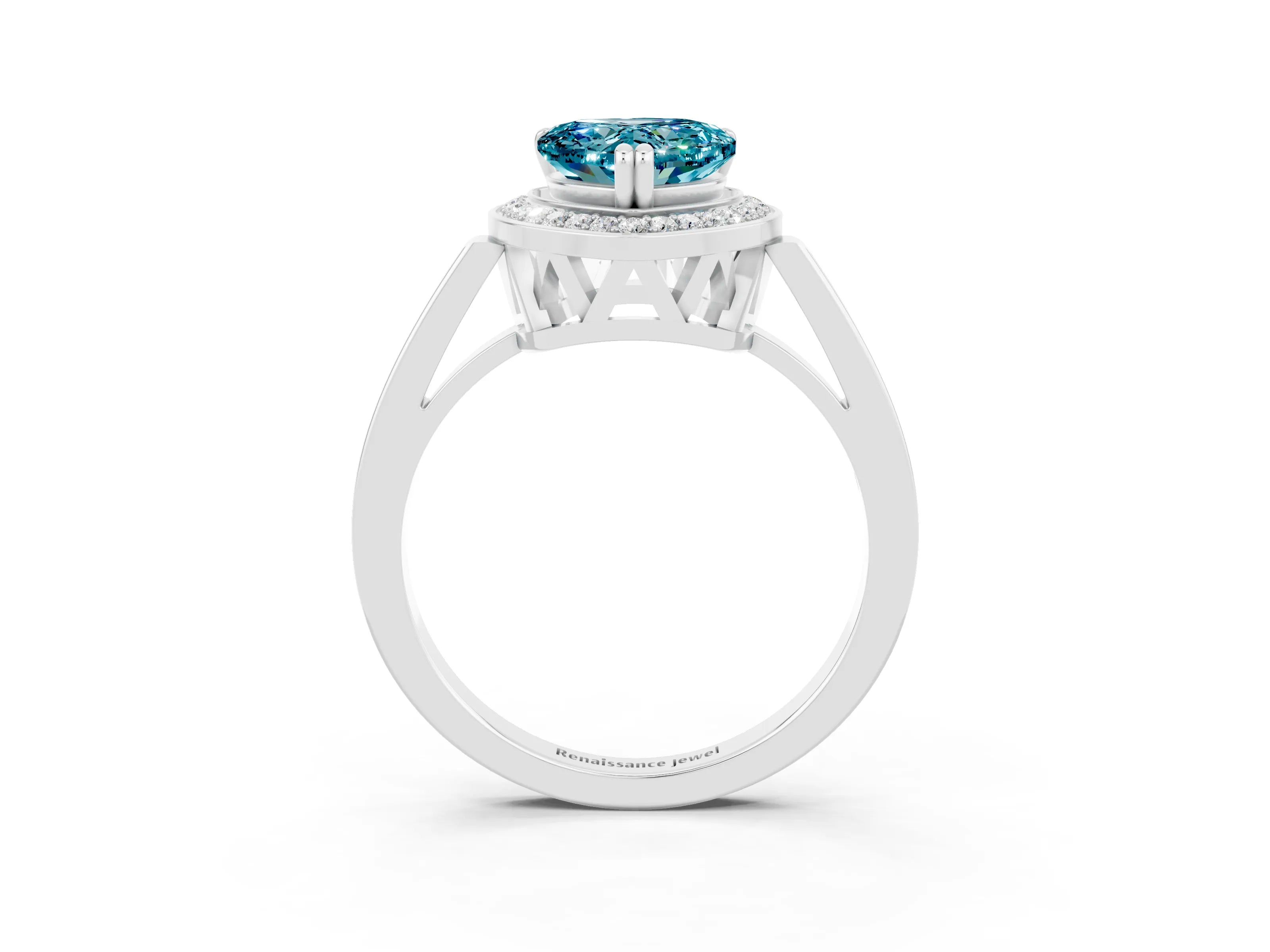 White gold Heart Cut Blue Topaz Halo Ring with Split Shank and Four-Prong Setting_27