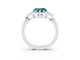 White gold Heart Cut Blue Topaz Halo Ring with Tapered Band and Four-Prong Setting_3