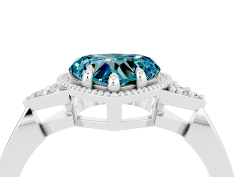 White gold Heart Cut Blue Topaz Halo Ring with Tapered Band and Four-Prong Setting_4