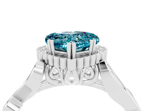 White gold Heart Cut Blue Topaz Halo Ring with Vintage Split Shank and Four-Prong Setting_28