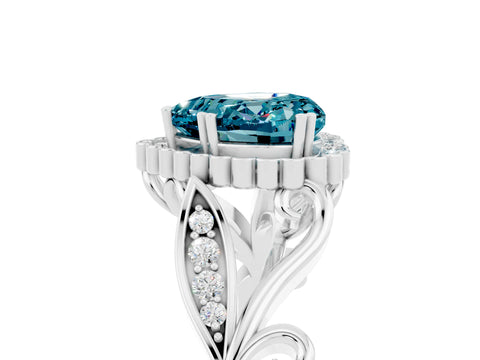 White gold Heart Cut Blue Topaz Halo Ring with Vintage Split Shank and Four-Prong Setting_29