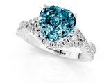 White gold Heart Cut Blue Topaz Halo Twist Band Solitaire Prong Setting Ring_1