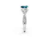 White gold Heart Cut Blue Topaz Halo Twist Band Solitaire Prong Setting Ring_2