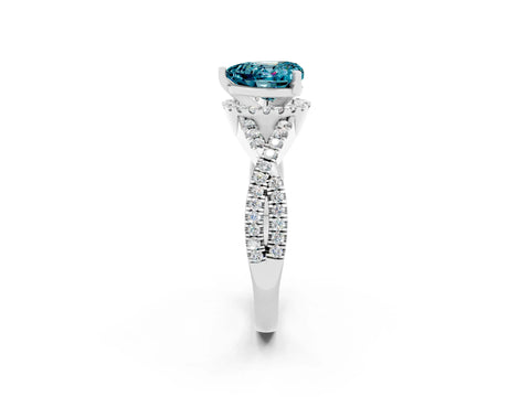 White gold Heart Cut Blue Topaz Halo Twist Band Solitaire Prong Setting Ring_2