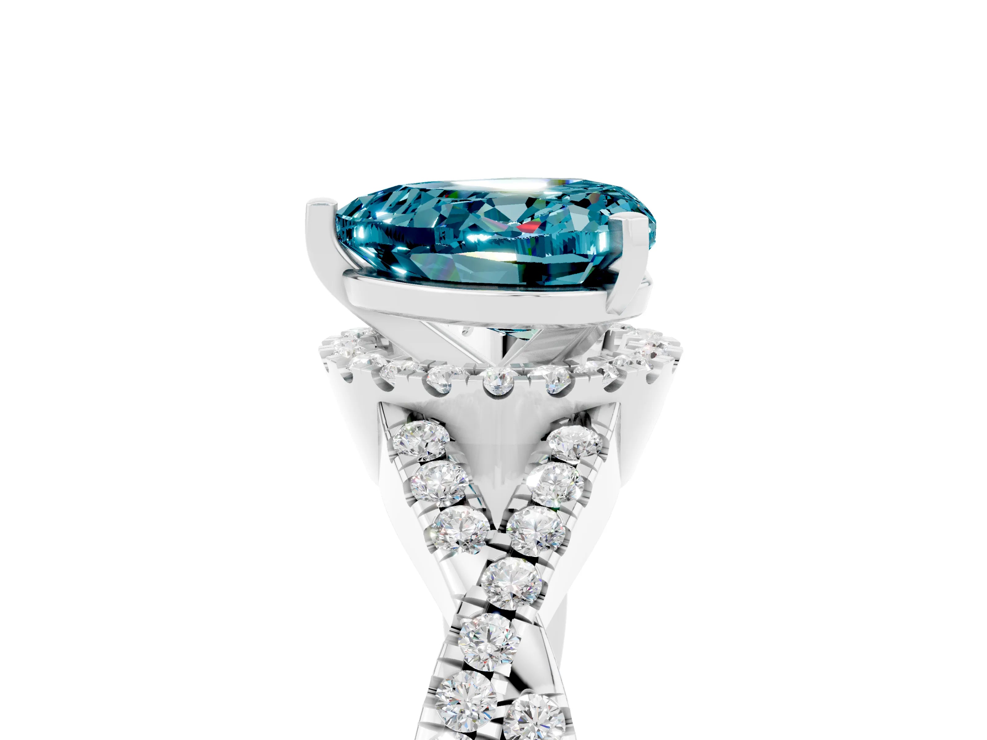 White gold Heart Cut Blue Topaz Halo Twist Band Solitaire Prong Setting Ring_5