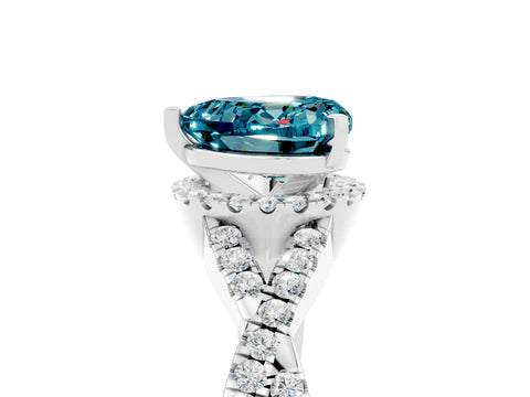 White gold Heart Cut Blue Topaz Halo Twist Band Solitaire Prong Setting Ring_5
