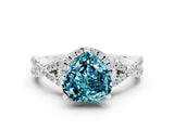 White gold Heart Cut Blue Topaz Halo Twist Band Solitaire Prong Setting Ring