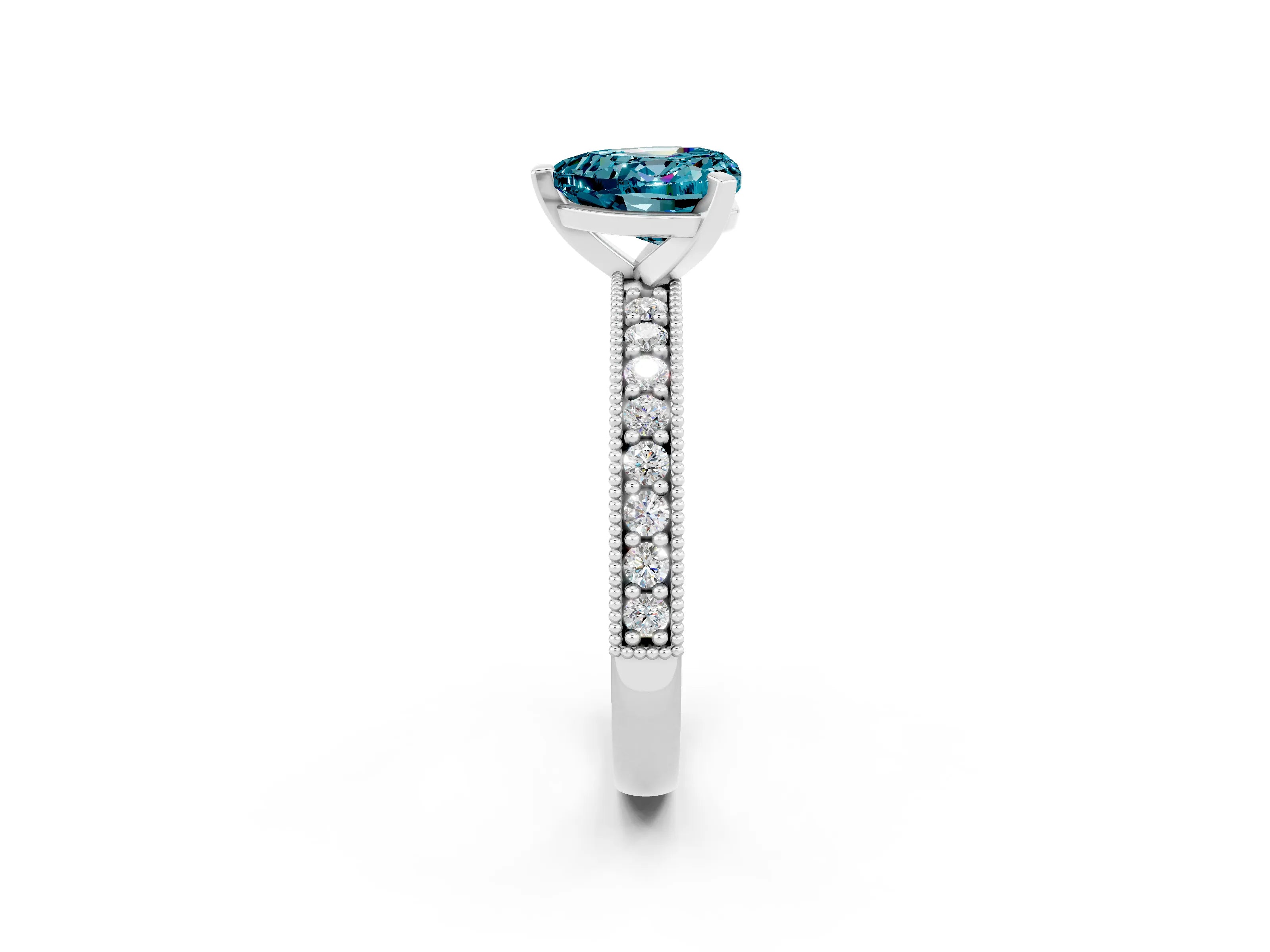 White gold Heart Cut Blue Topaz Milgrain Pavé Engagement Ring with Four-Prong Setting_14