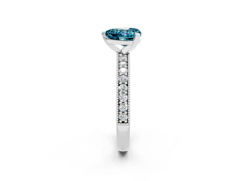 White gold Heart Cut Blue Topaz Milgrain Pavé Engagement Ring with Four-Prong Setting_14