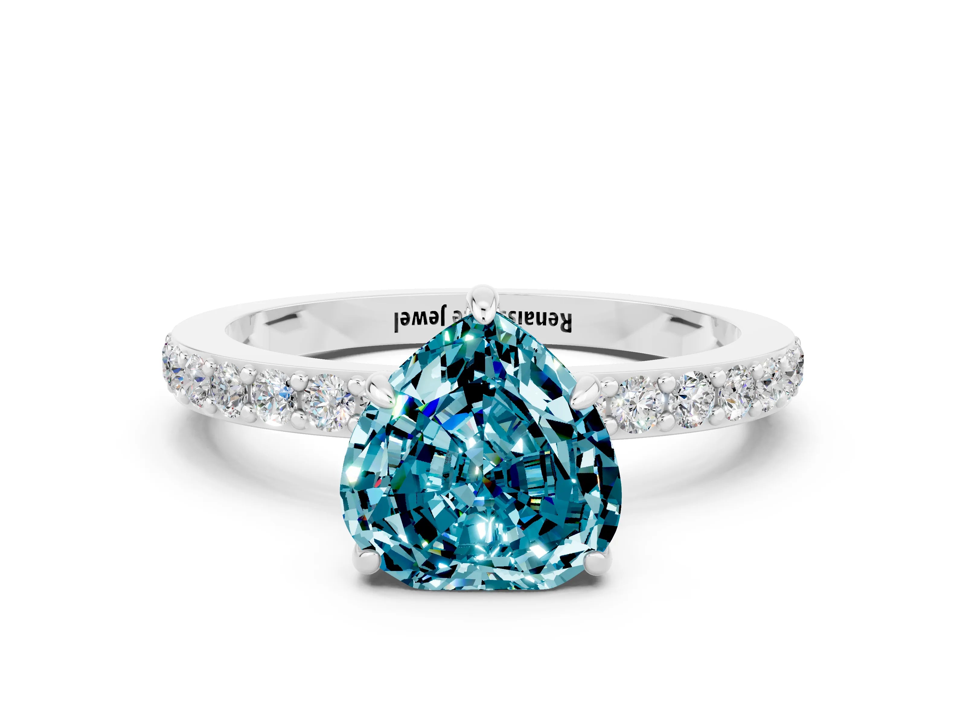 White gold Heart Cut Blue Topaz Pavé Engagement Ring with Round  Accents and Prong Setting_24