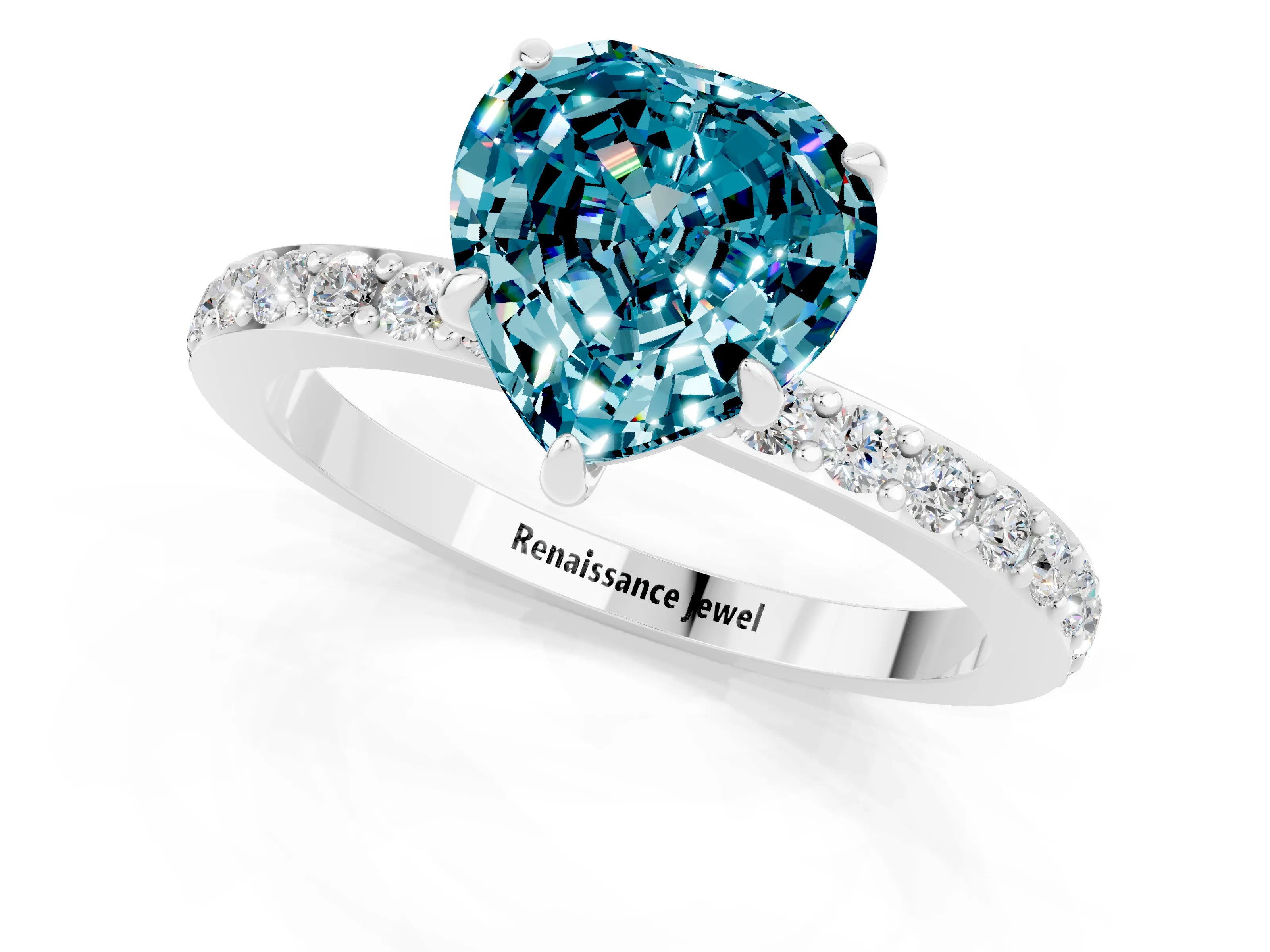 White gold Heart Cut Blue Topaz Pavé Engagement Ring with Round  Accents and Prong Setting_25