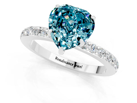 White gold Heart Cut Blue Topaz Pavé Engagement Ring with Round  Accents and Prong Setting_25