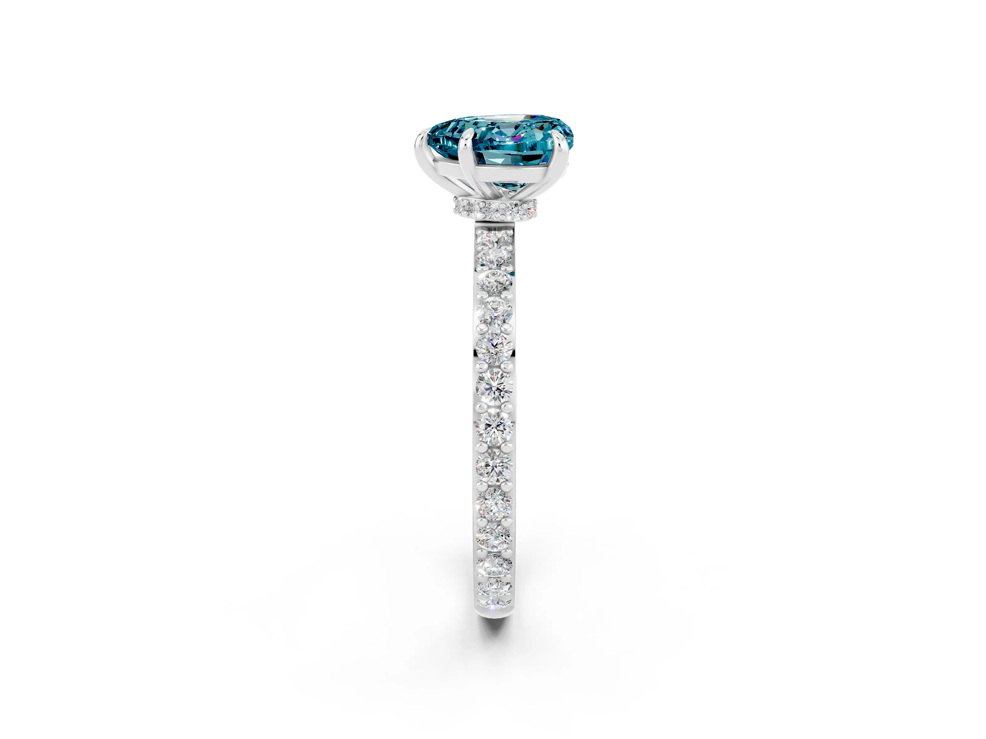 White gold Heart Cut Blue Topaz Pavé Engagement Ring with Round  Accents and Prong Setting_26