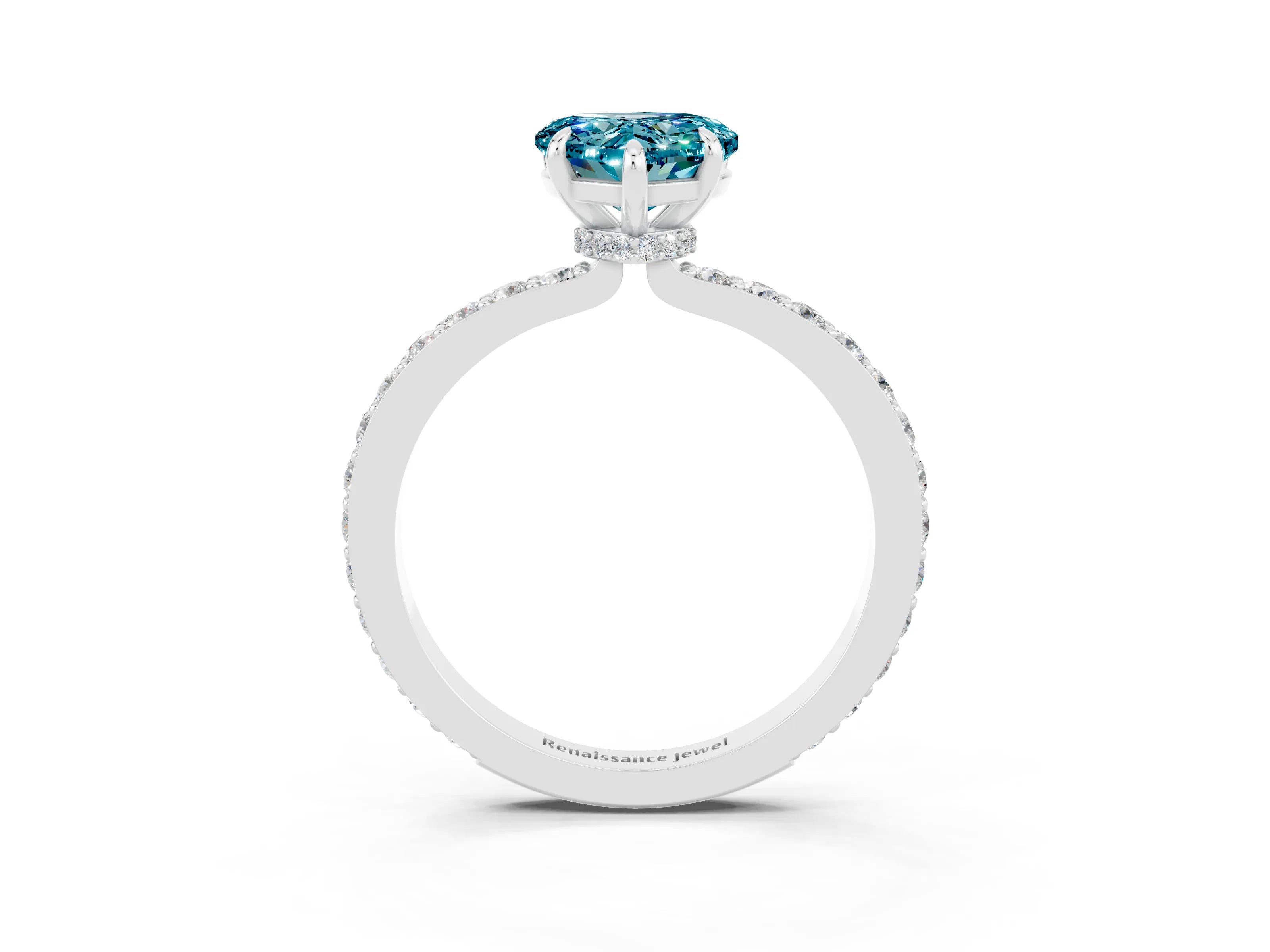 White gold Heart Cut Blue Topaz Pavé Engagement Ring with Round  Accents and Prong Setting_27