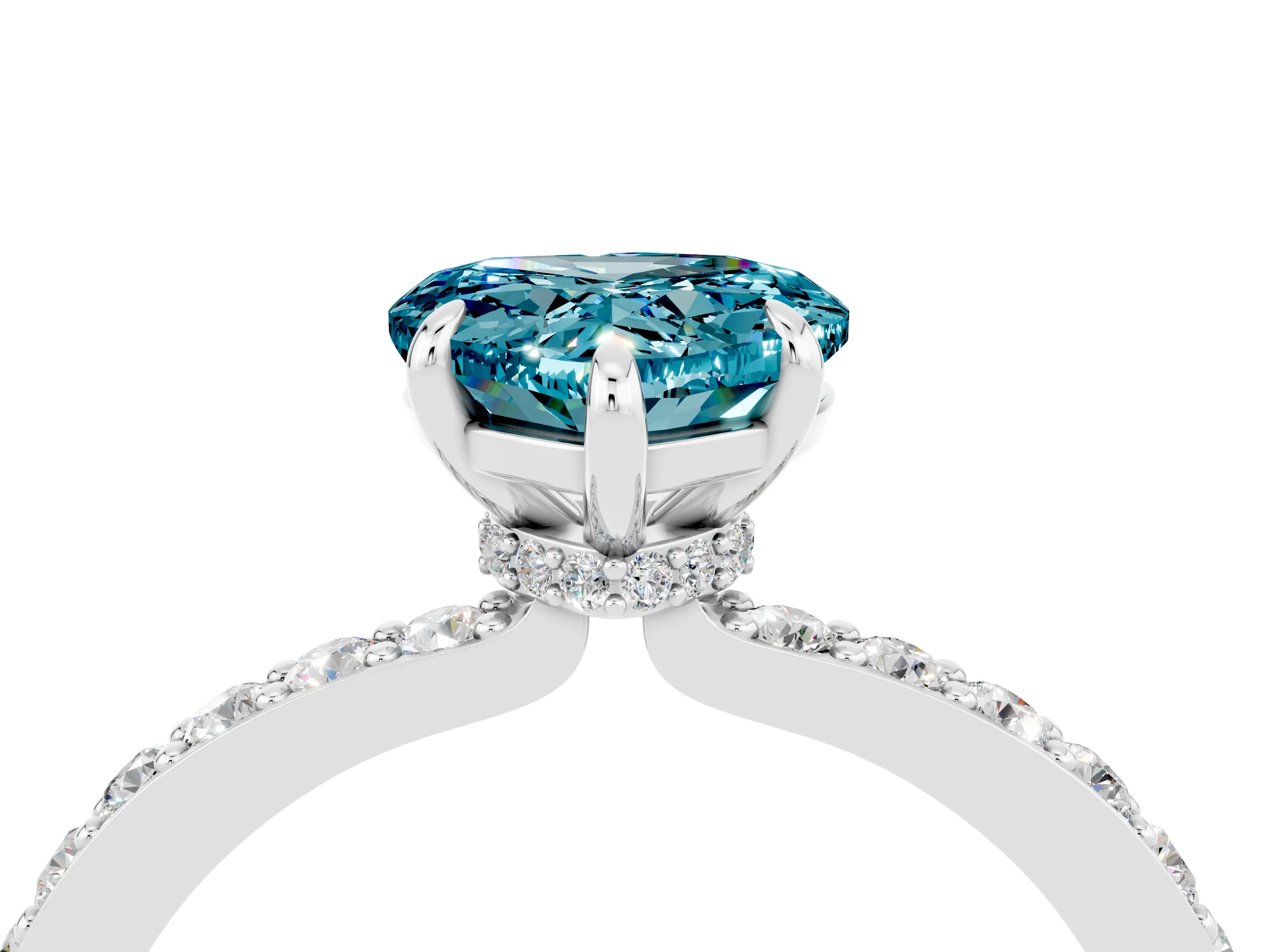 White gold Heart Cut Blue Topaz Pavé Engagement Ring with Round  Accents and Prong Setting_28