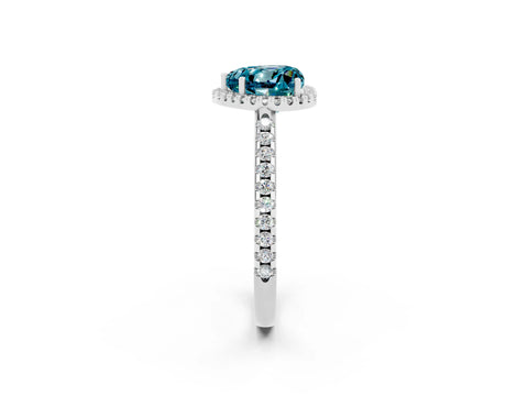 White gold Heart Cut Blue Topaz Pavé Halo Ring with Four-Prong Setting_14