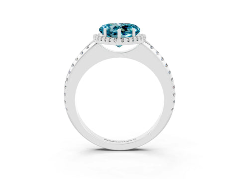White gold Heart Cut Blue Topaz Pavé Halo Ring with Four-Prong Setting_15