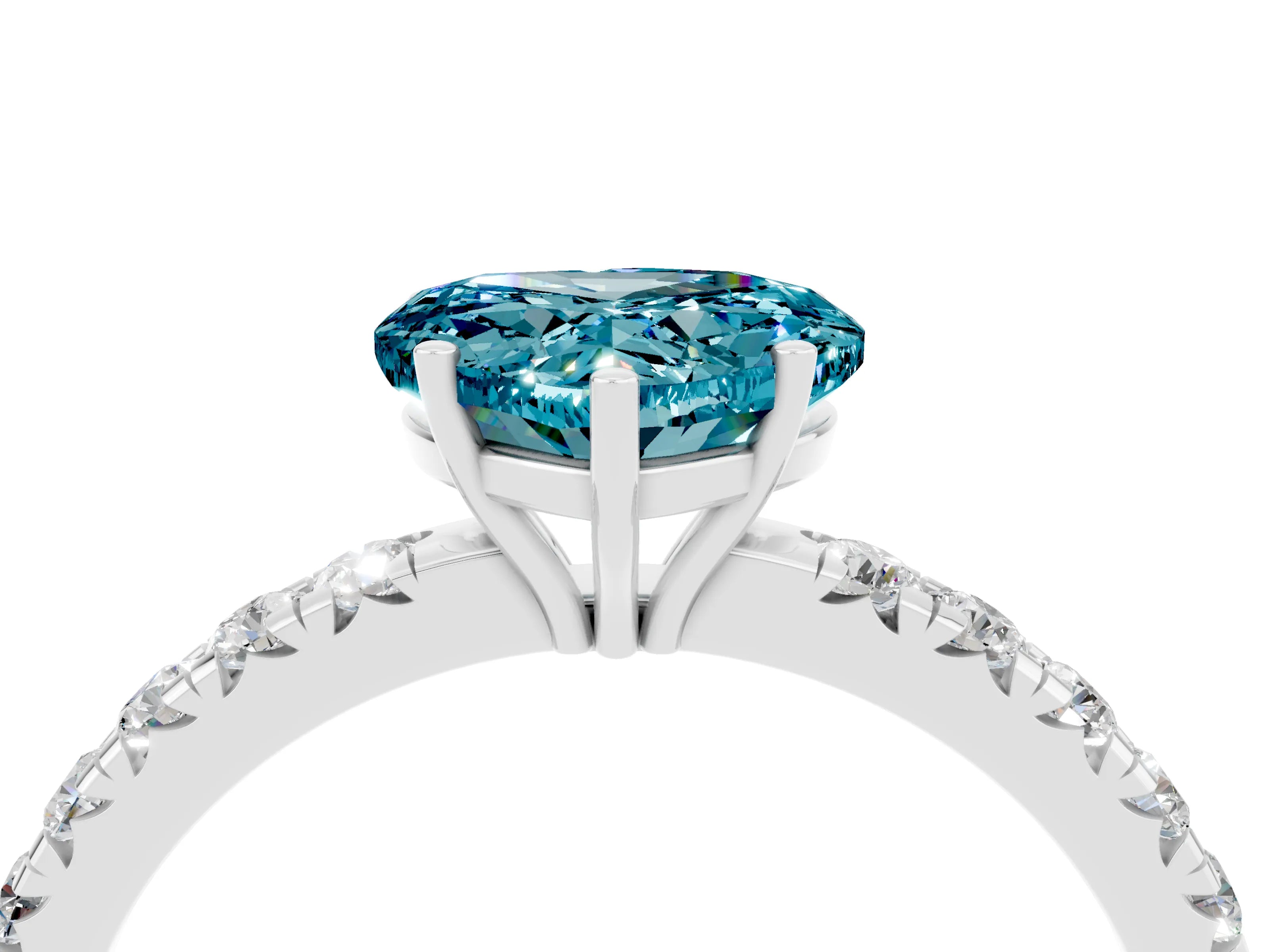 White gold Heart Cut Blue Topaz Pavé Solitaire Engagement Ring with Four-Prong Setting_16