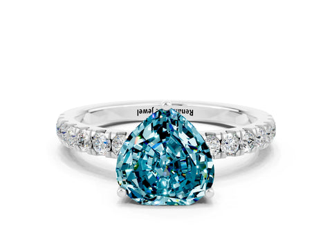 White gold Heart Cut Blue Topaz Pave Band Solitaire Ring with Four-Prong Setting_36