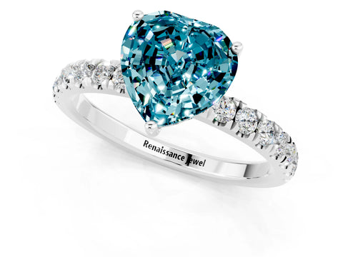 White gold Heart Cut Blue Topaz Pave Band Solitaire Ring with Four-Prong Setting_37