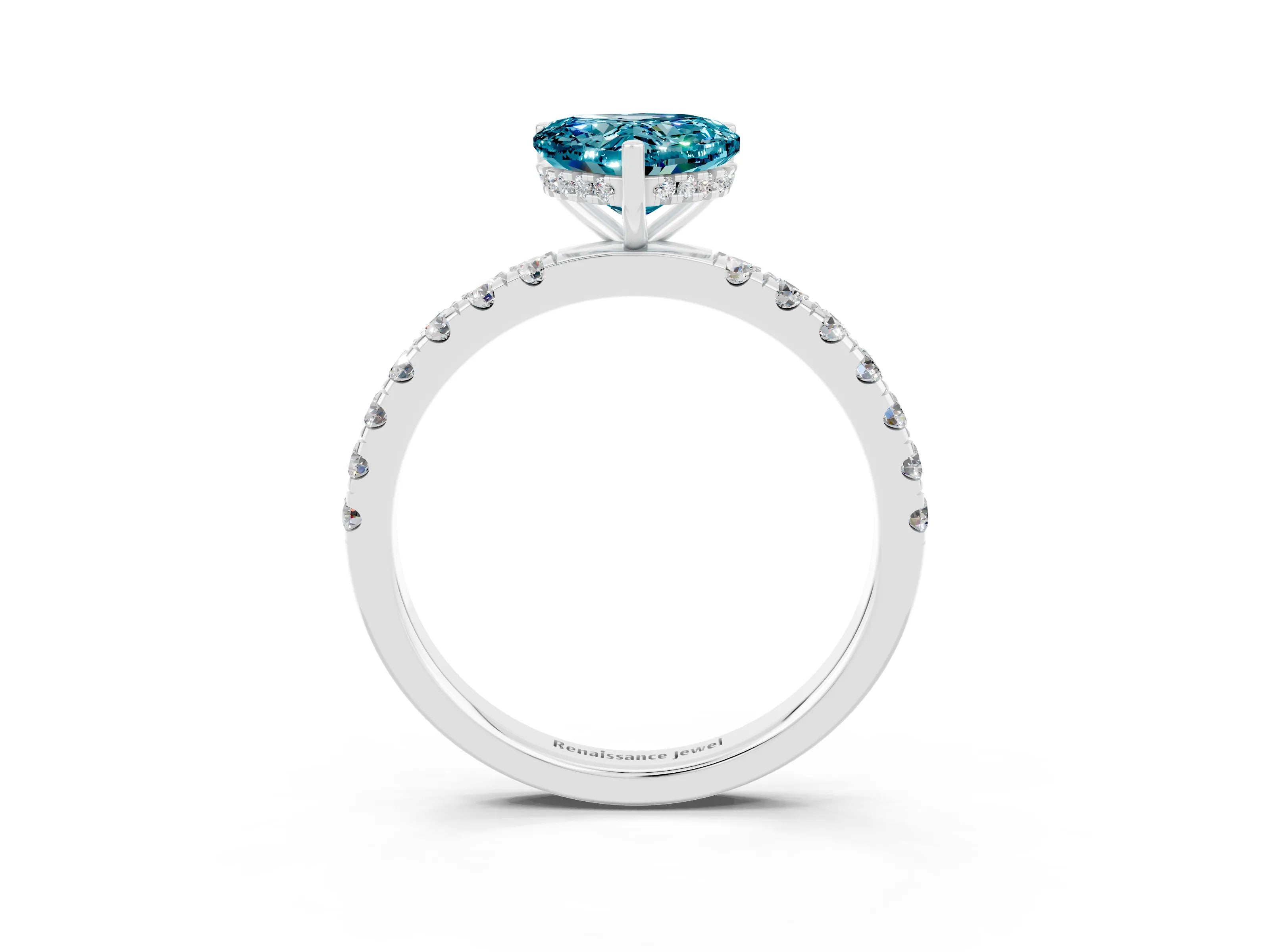 White gold Heart Cut Blue Topaz Pave Band Solitaire Ring with Four-Prong Setting_39