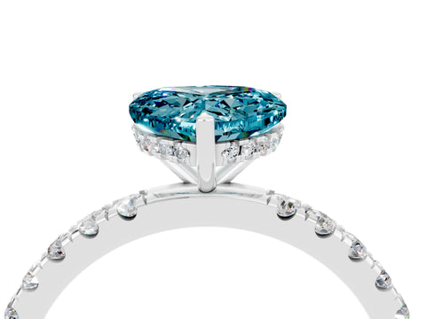 White gold Heart Cut Blue Topaz Pave Band Solitaire Ring with Four-Prong Setting_40