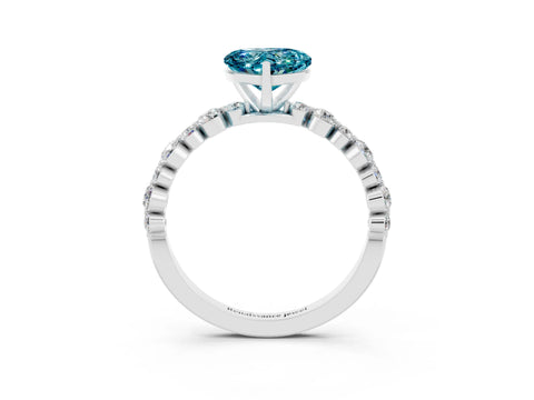 White gold Heart Cut Blue Topaz Prong Set Engagement Ring with Pavé Band_3