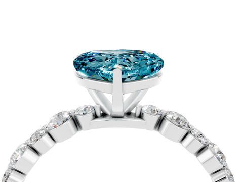 White gold Heart Cut Blue Topaz Prong Set Engagement Ring with Pavé Band_4