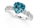 White gold Heart Cut Blue Topaz Prong Setting with Side Stones on a Pave Band_1