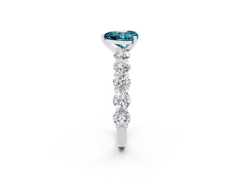 White gold Heart Cut Blue Topaz Prong Setting with Side Stones on a Pave Band_2
