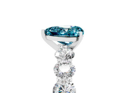 White gold Heart Cut Blue Topaz Prong Setting with Side Stones on a Pave Band_5
