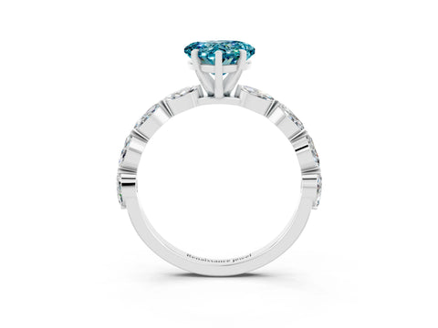White gold Heart Cut Blue Topaz Ring with Marquise Side Stones and Prong Setting_3