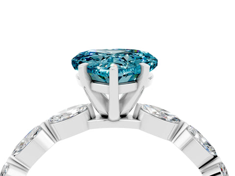 White gold Heart Cut Blue Topaz Ring with Marquise Side Stones and Prong Setting_4