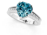 White gold Heart Cut Blue Topaz Ring with Milgrain Pavé Band and Four-Prong Setting_13