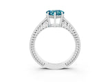 White gold Heart Cut Blue Topaz Ring with Milgrain Pavé Band and Four-Prong Setting_15