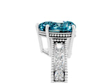 White gold Heart Cut Blue Topaz Ring with Milgrain Pavé Band and Four-Prong Setting_17