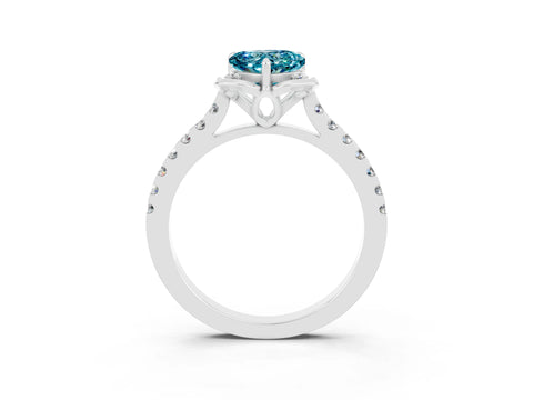 White gold Heart Cut Blue Topaz Ring with Pavé Band and Floral Prong Setting_3