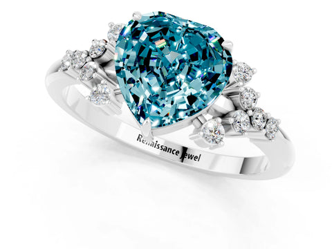 White gold Heart Cut Blue Topaz Ring with Side Stones and Four-Prong Setting_37