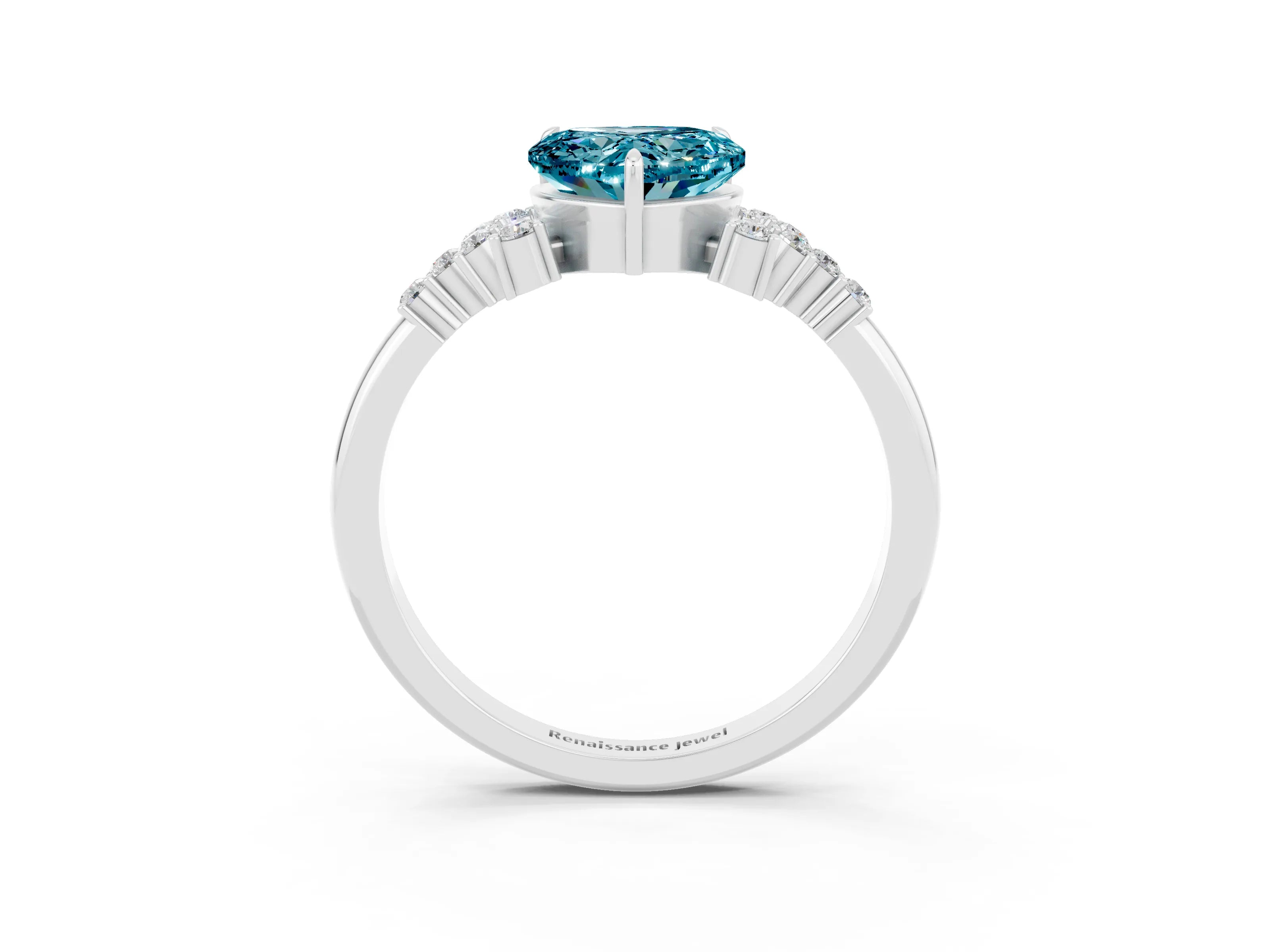 White gold Heart Cut Blue Topaz Ring with Side Stones and Four-Prong Setting_39
