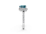 White gold Heart Cut Blue Topaz Scalloped Halo Engagement Ring with Round Shared Prong Band_26