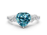White gold Heart Cut Blue Topaz Scattered Round Accent Ring with Prong Setting_24