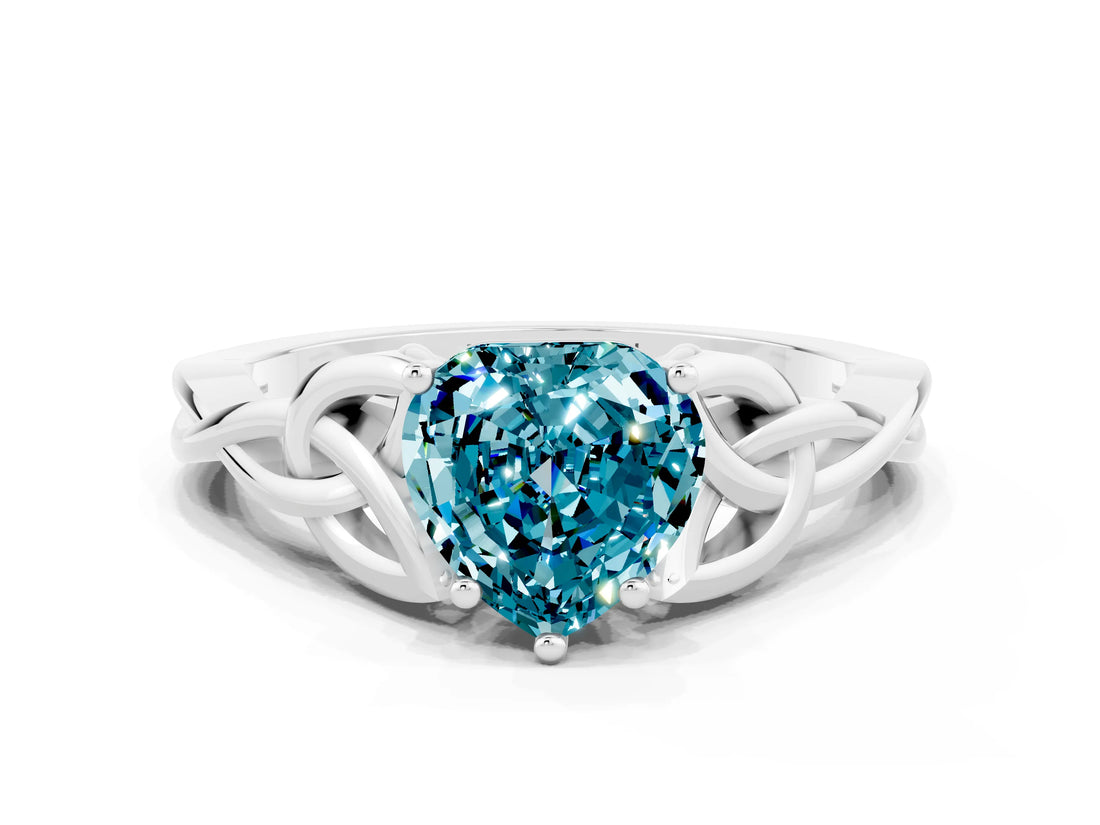 White gold Heart Cut Blue Topaz Solitaire Celtic Knot Ring with Four-Prong Setting_12