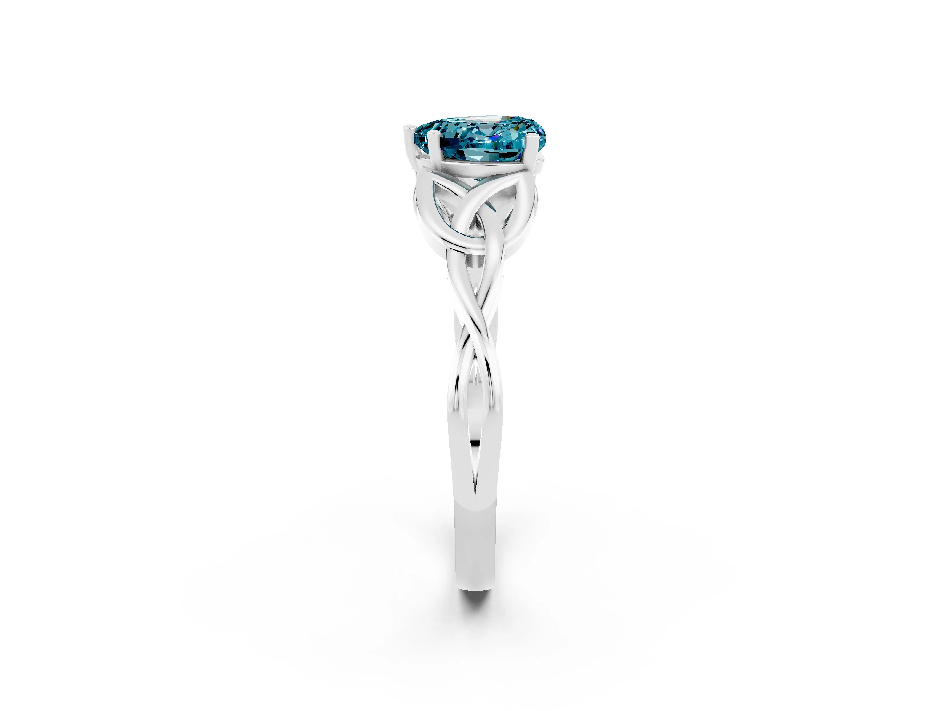 White gold Heart Cut Blue Topaz Solitaire Celtic Knot Ring with Four-Prong Setting_14