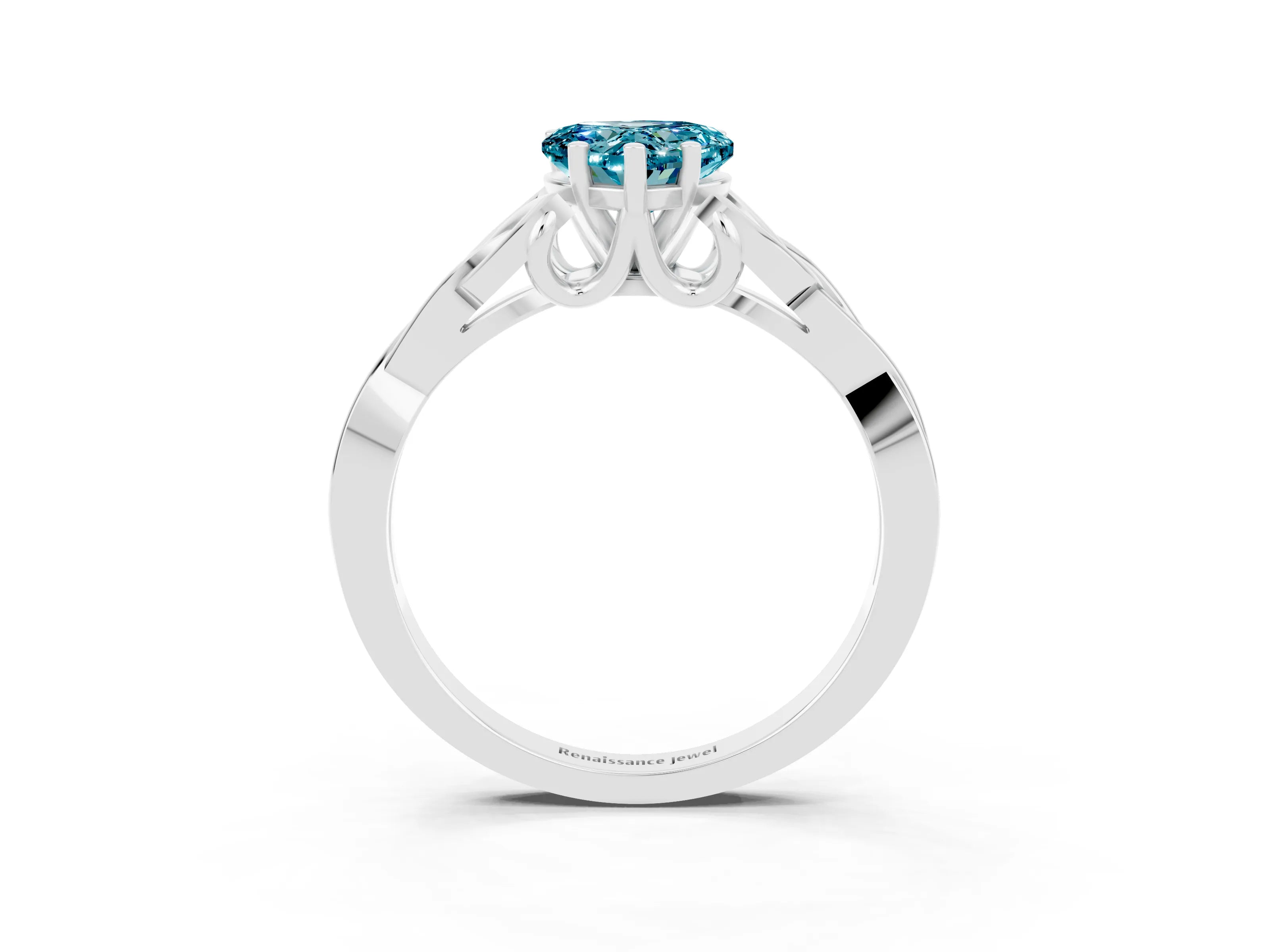 White gold Heart Cut Blue Topaz Solitaire Engagement Ring with Celtic Knot Band and Four-Prong Setting_3