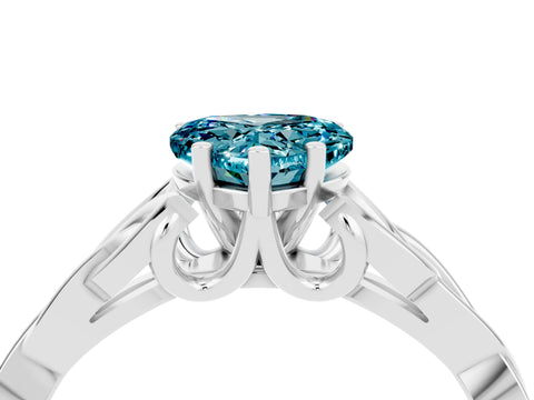 White gold Heart Cut Blue Topaz Solitaire Engagement Ring with Celtic Knot Band and Four-Prong Setting_4